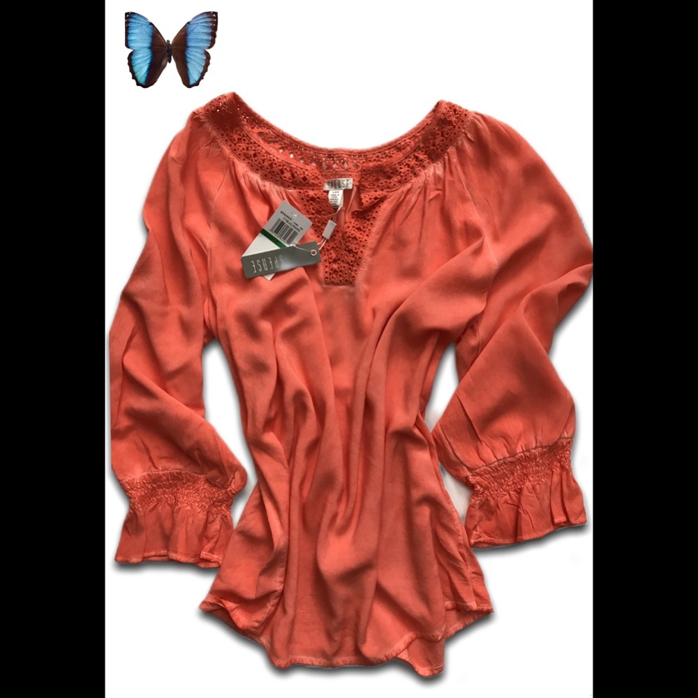 💥Spense💥SZ L NWT Beautiful Coral Crocheted Top